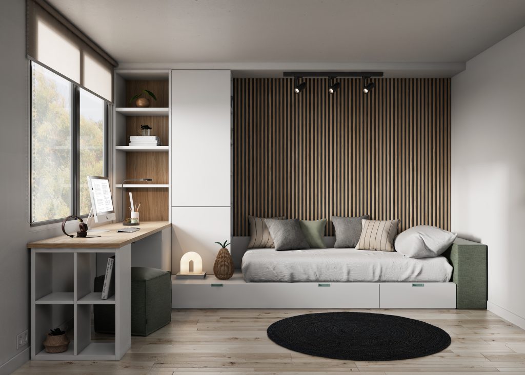 YOUTH BEDROOM WITH DESK AND BOOKCASE - Kubbiko