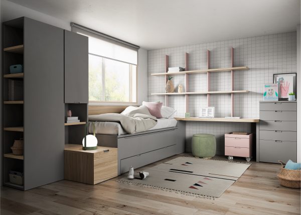 YOUTH BEDROOM WITH TWO BEDS AND ADJUSTABLE SHELVES