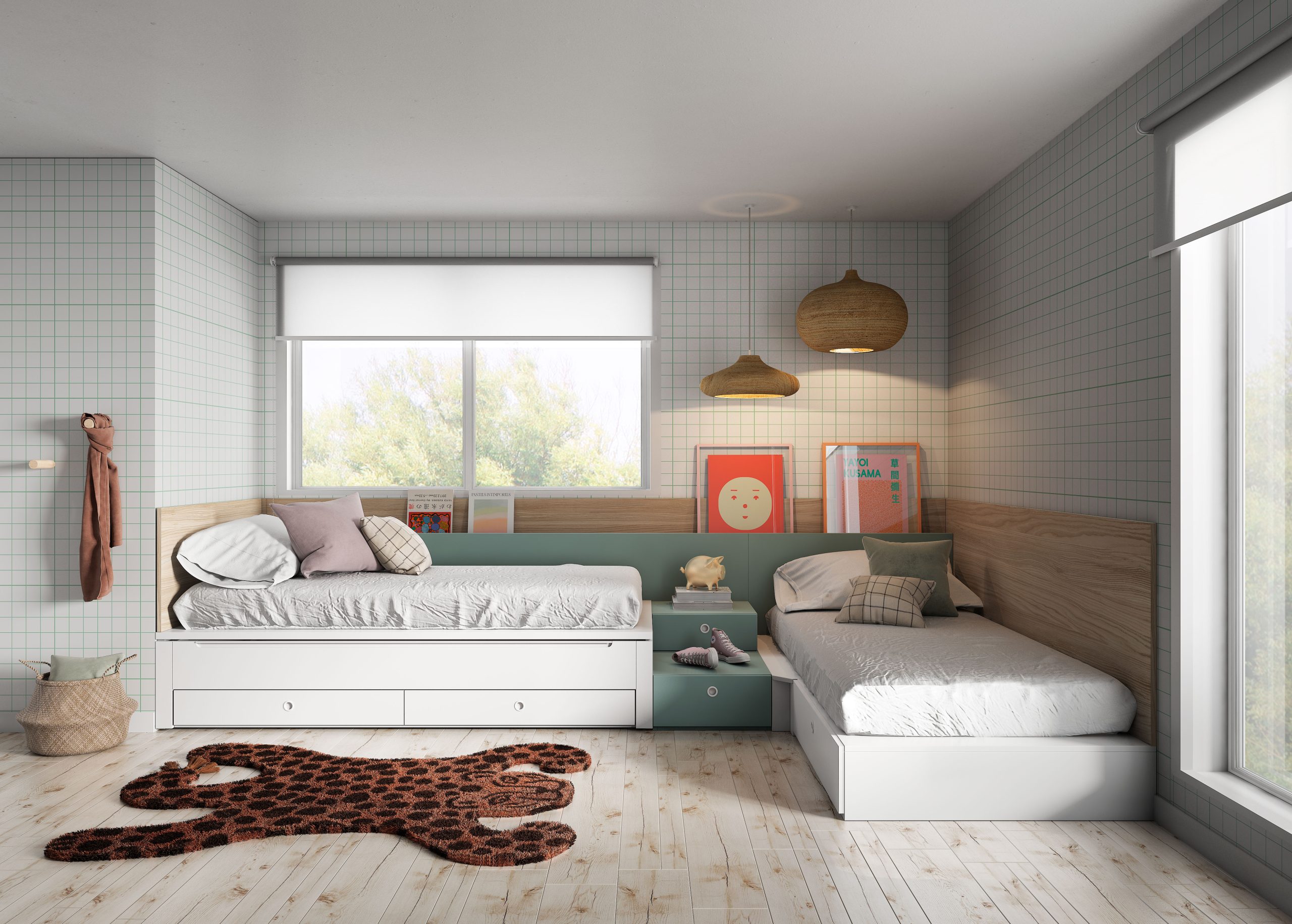 CHILDREN'S ROOM WITH TWO BEDS AND A SLIDING TRUNDLE BED