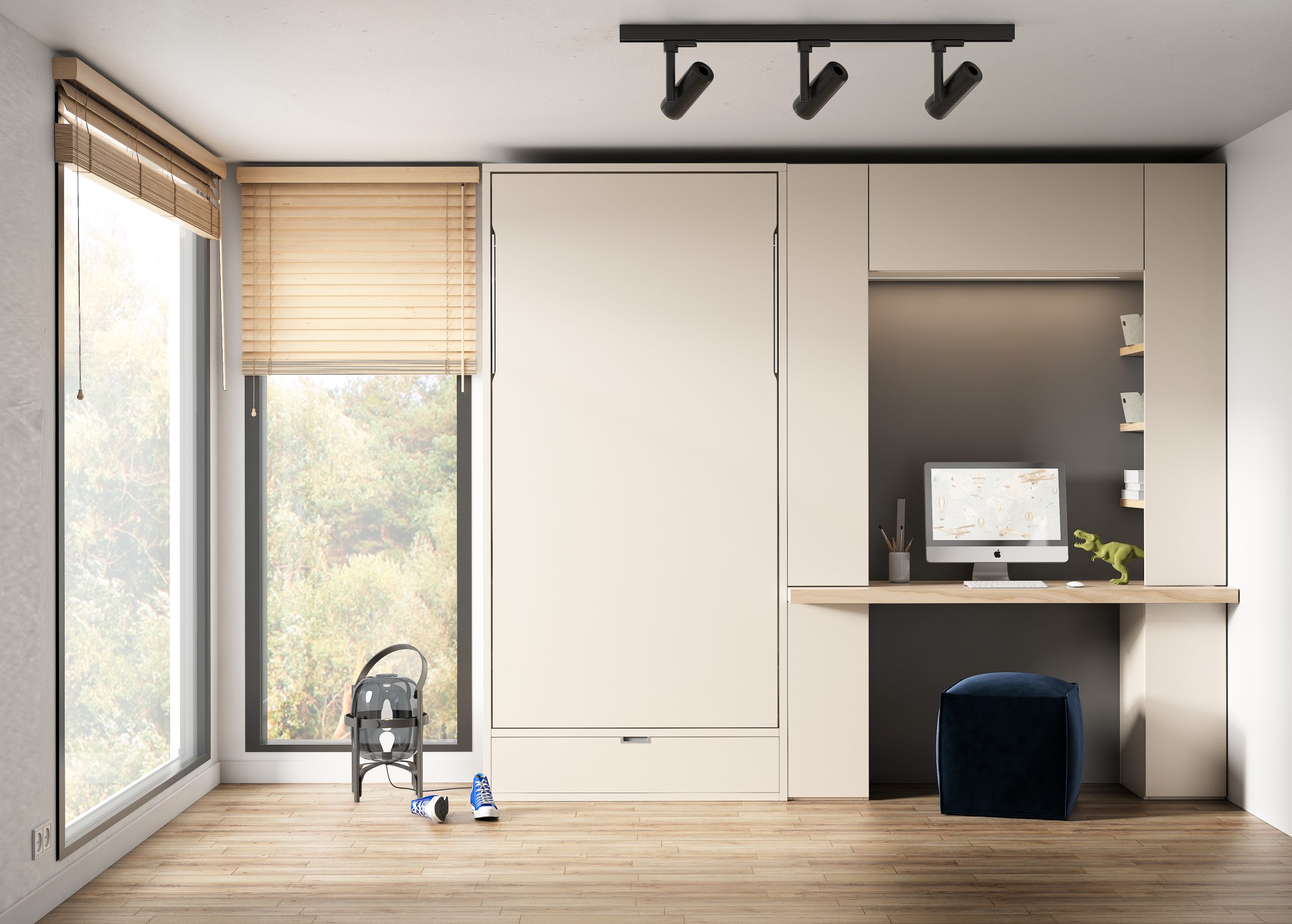 VERTICAL WALL BED AND A DESK WITH SHELVES Kubbiko