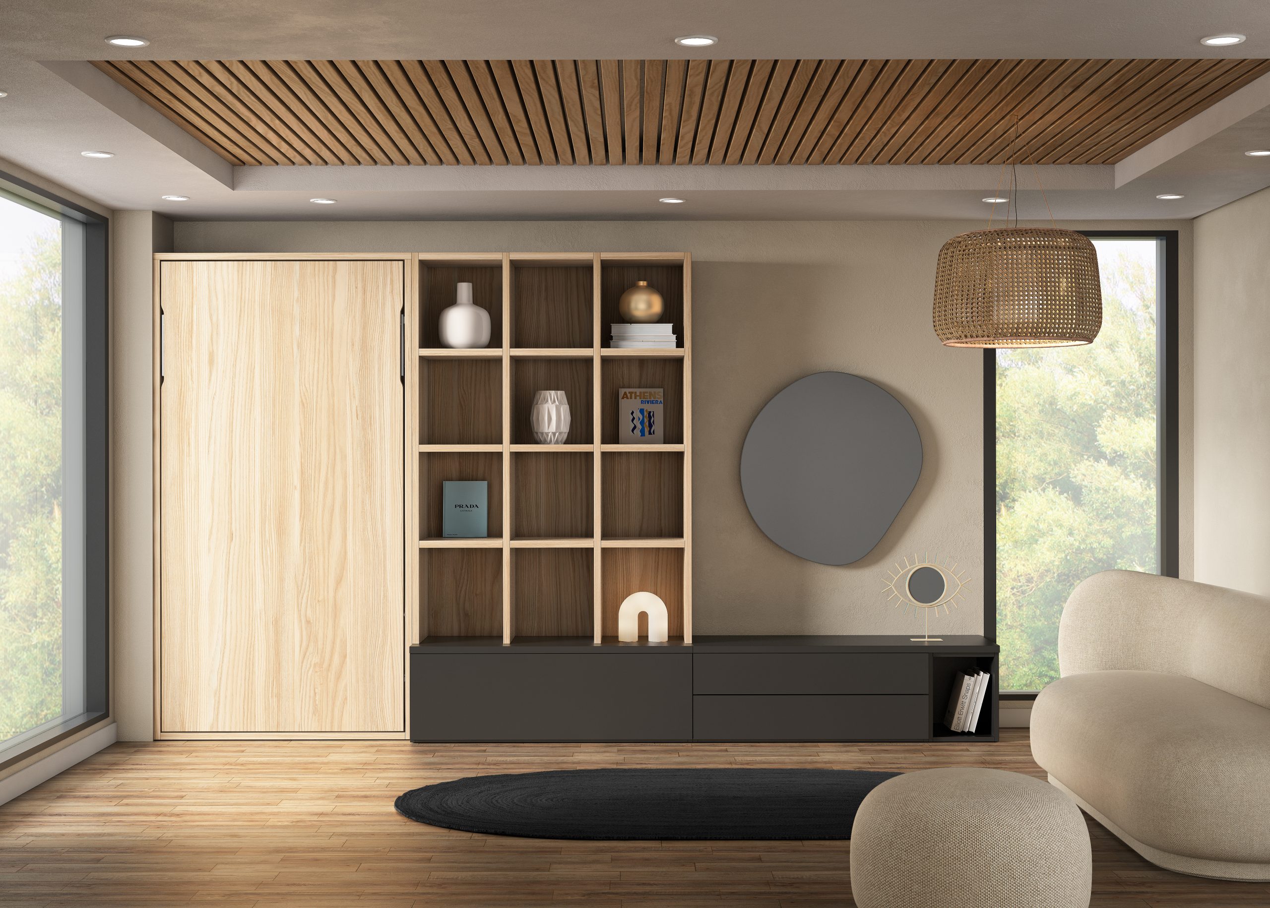 ᐅ Vertical wall bed, TV Table and Bookcase Kubbiko