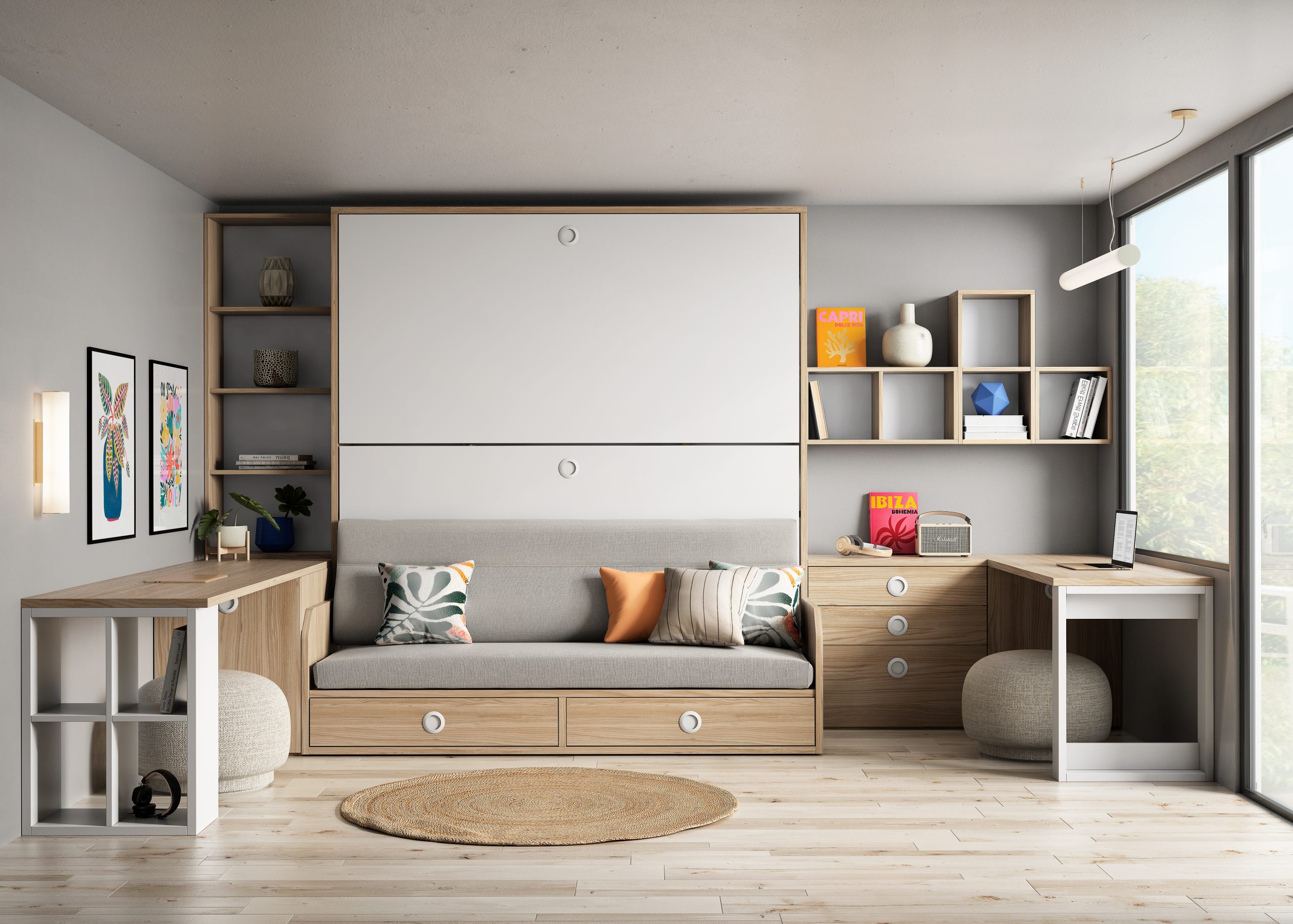 ᐅ Vertical Bunk Wall Bed with Sofa and Workspace Kubbiko