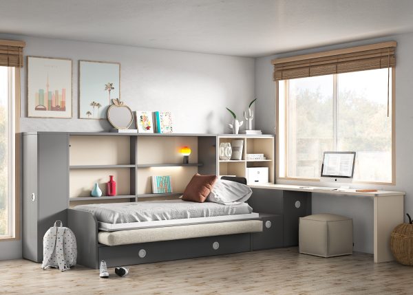 WALL BED WITH INTEGRATED SOFA, SLIDING TRUNDLE AND DESK AREA 1