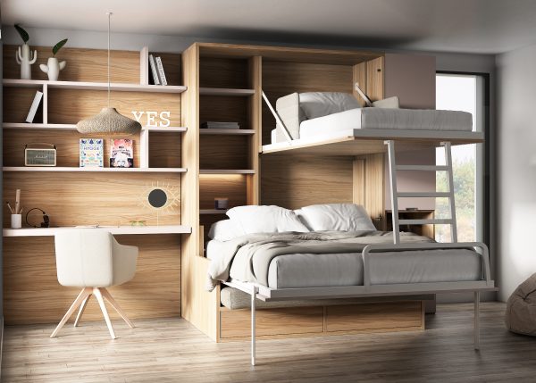 VERTICAL BUNK WALL BED WITH SOFA AND WORKSPACE 2