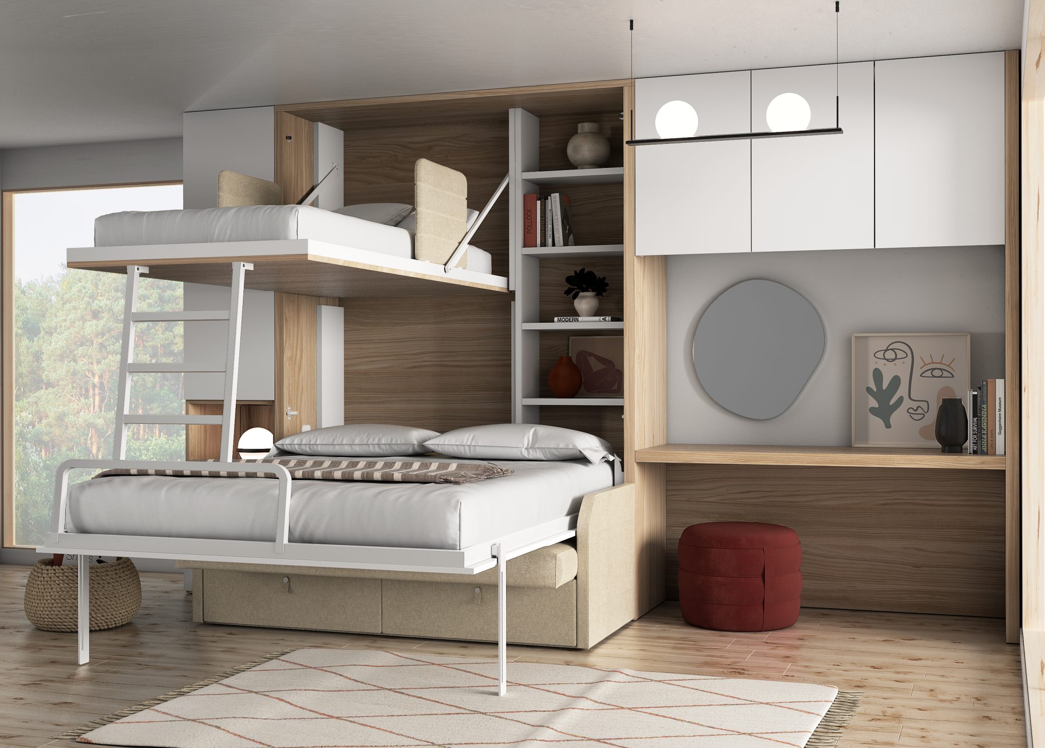 ᐅ Fold away Bunk Bed with Sofa and dressing table Kubbiko