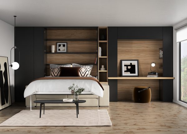 VERTICAL WALL BED WITH INTEGRATED SOFA AND A DESK CABINET 1